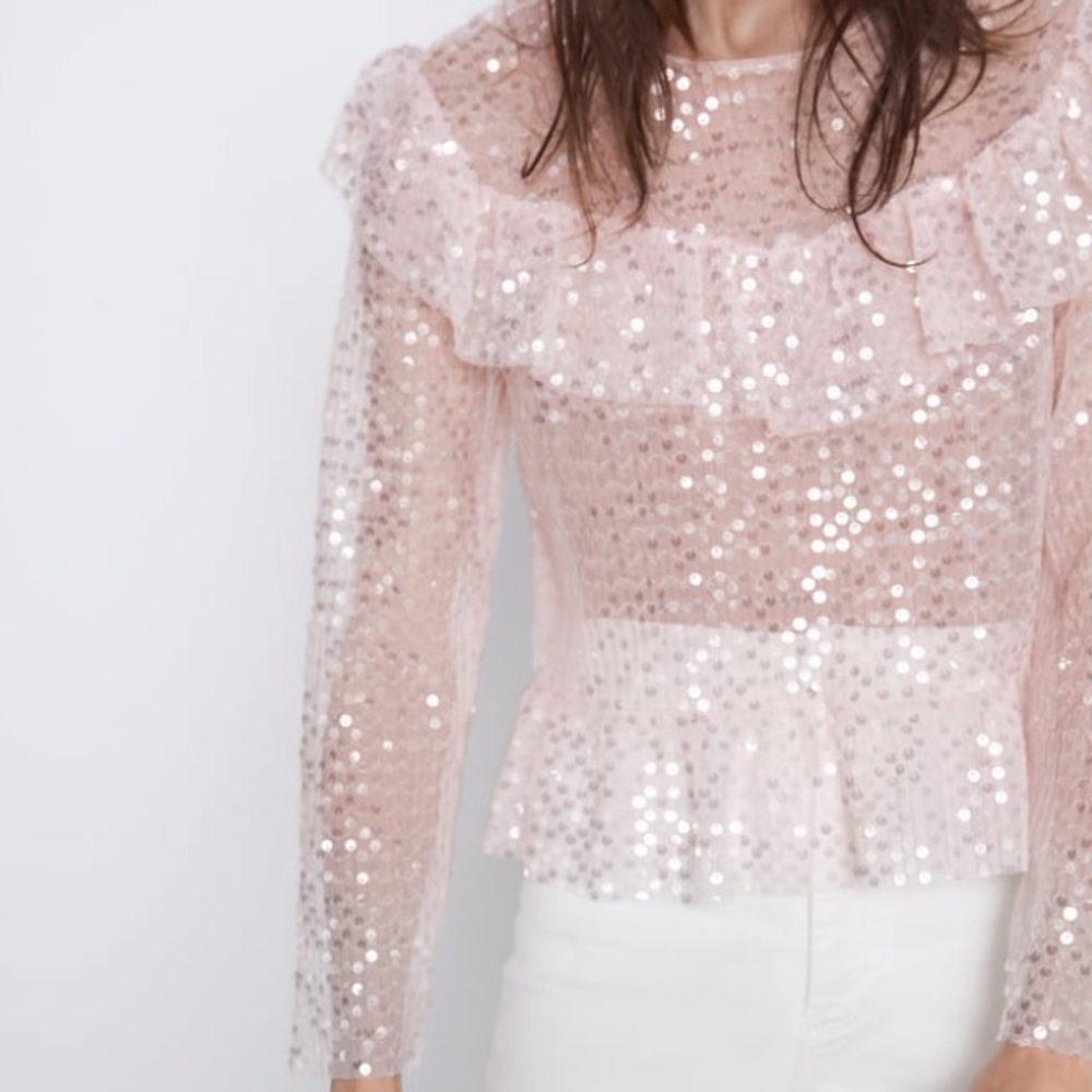 Zara pink sequin ruffled top